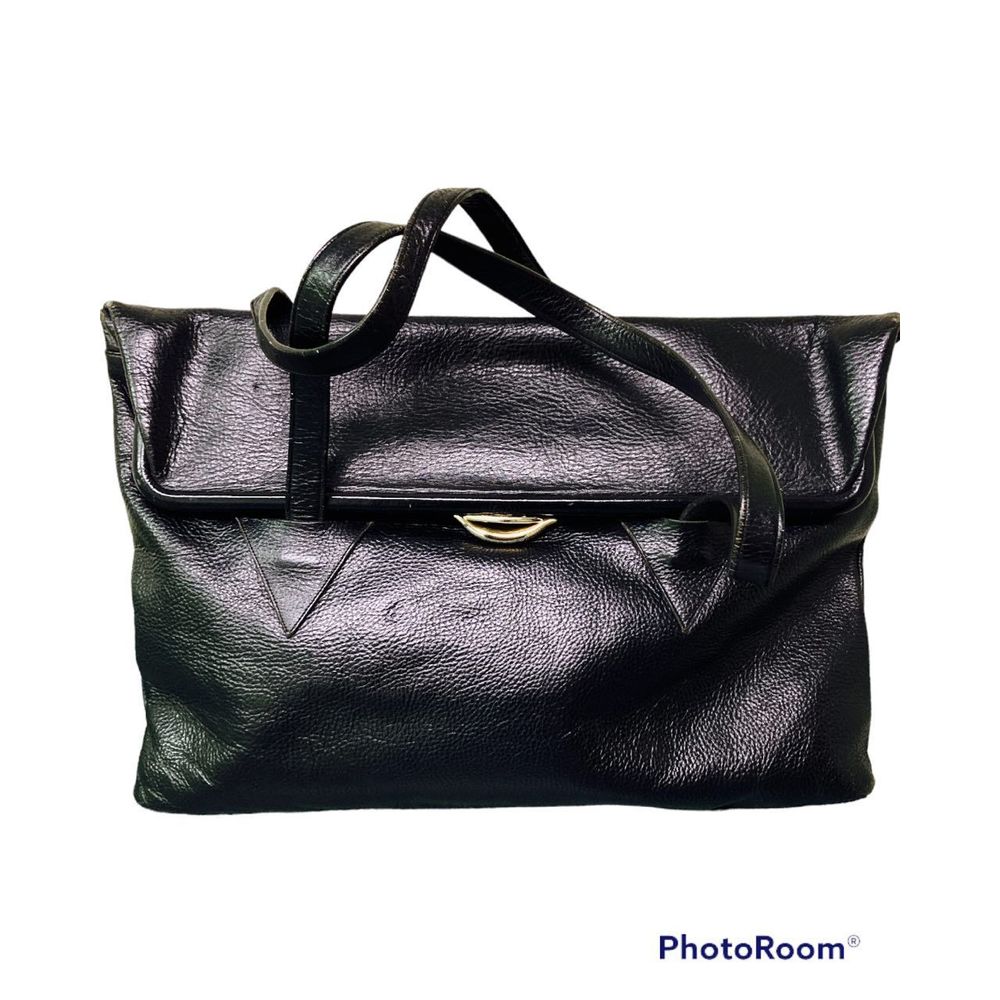 Leather Satchel Tote Bag Black Vintage